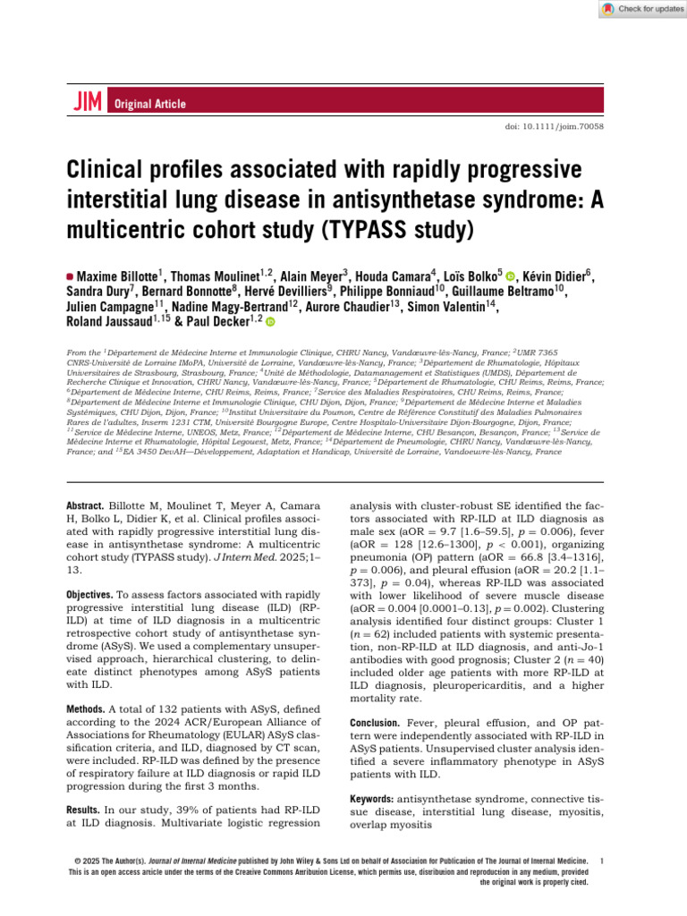 Journal of Internal Medicine - 2025 - Billotte - Clinical profiles ...