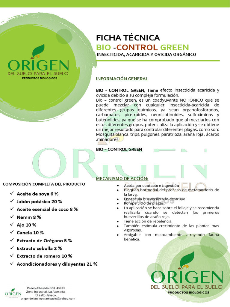 Ficha Técnica Bio Control Green | PDF | Insecticida | Agua