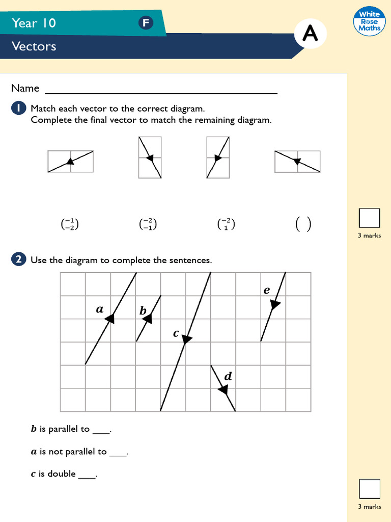 Wrm y10 Spring b3 Vectors Foundation Assessment A | PDF | Linear ...