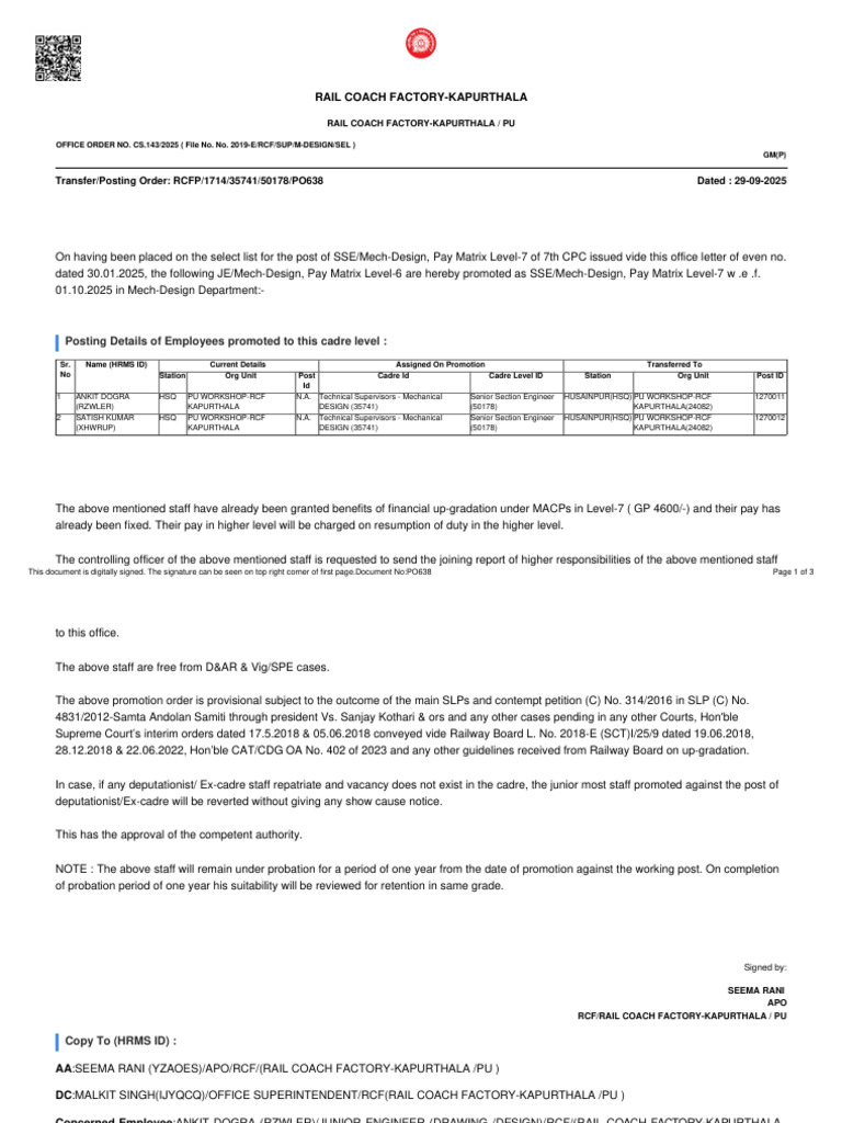 Promotion Order | PDF
