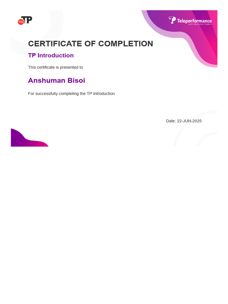 TP Introduction Certificate | PDF