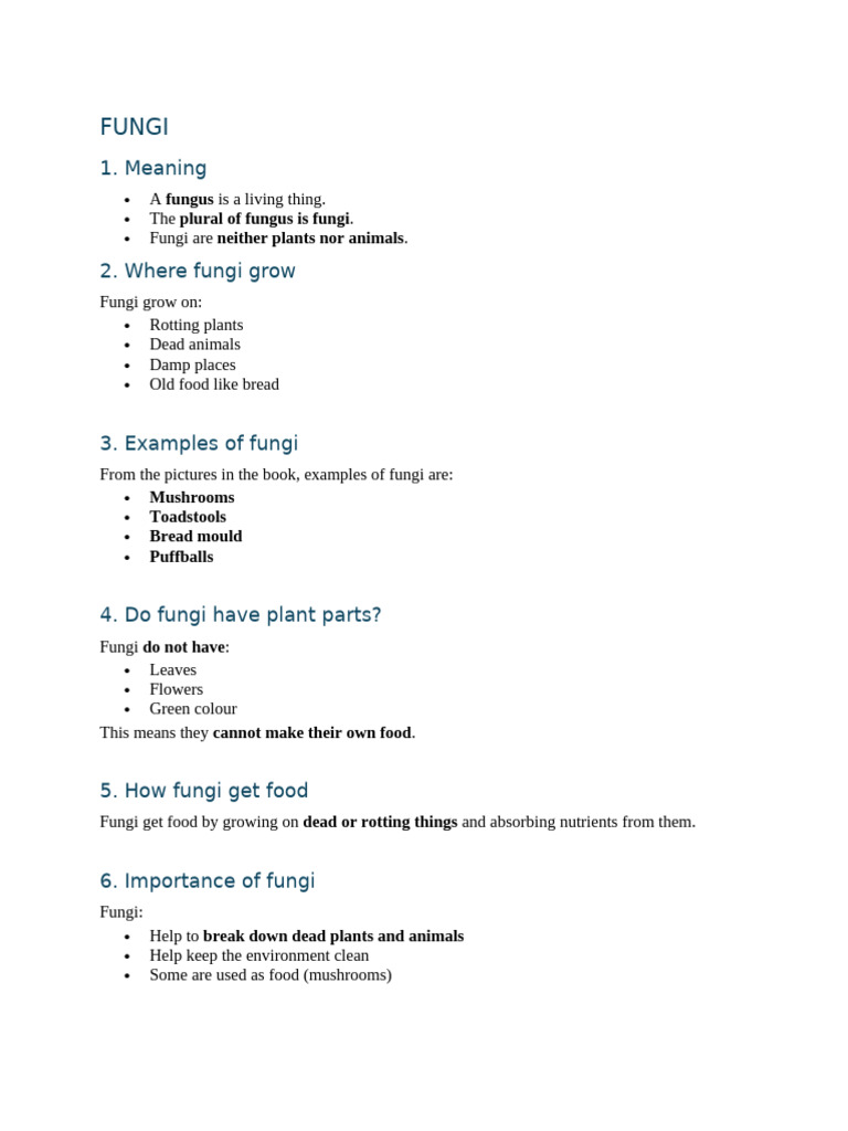 Fungi Notes Grade 6 | PDF | Fungus | Plants