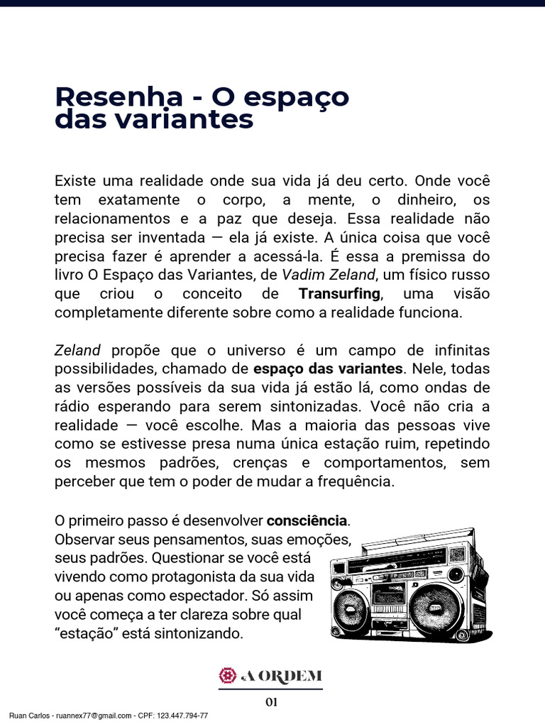 O Espaço Das Variantes | PDF | Pensamento | Realidade
