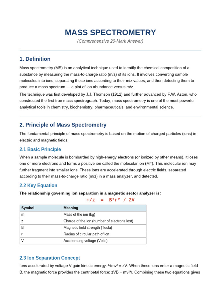 Mass_Spectrometry_20Mark | PDF | Mass Spectrometry | Electrospray ...