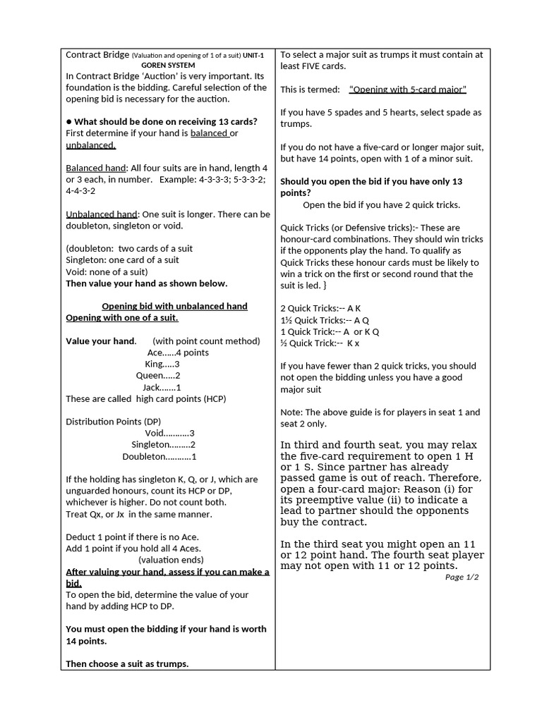 Contract bridge -unit 1 | PDF | Contract Bridge | Card Games