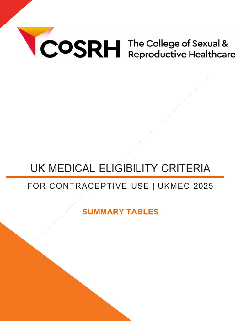 UKMEC 2025 Summary Tables | PDF | Birth Control | Clinical Medicine
