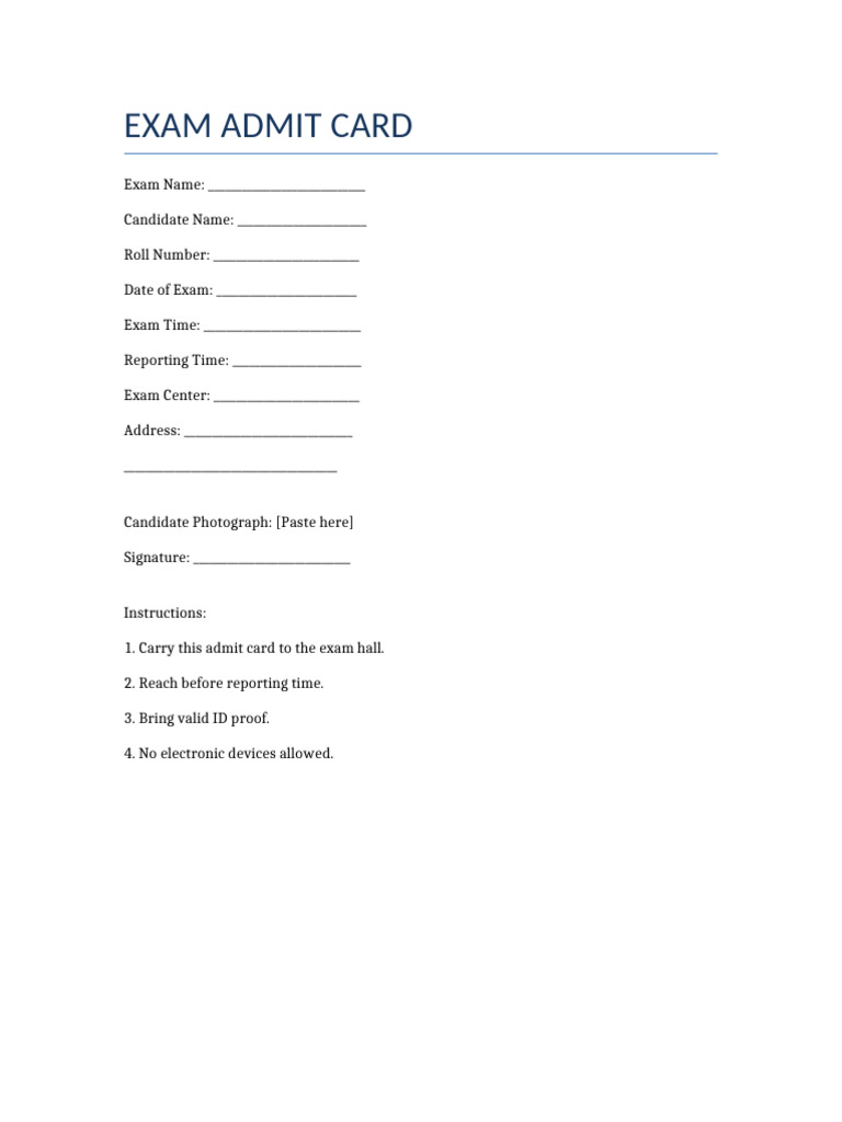 Admit Card Template | PDF