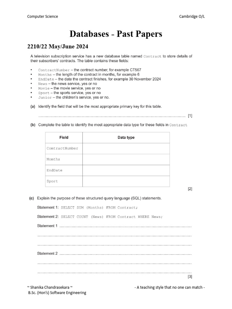 Databases Past Papers | PDF
