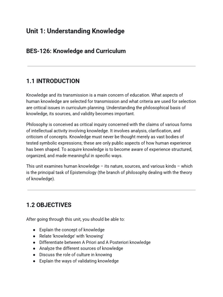 Unit 1_ Understanding Knowledge | PDF | Knowledge | Proposition
