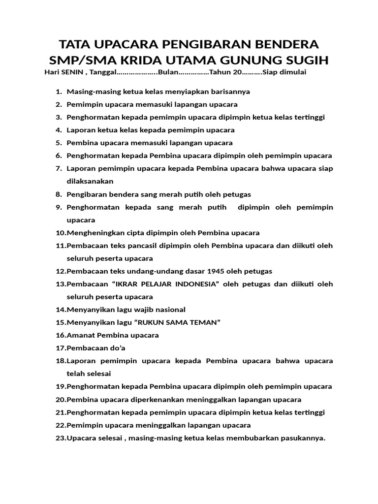 Tata Upacara Pengibaran Bendera | PDF