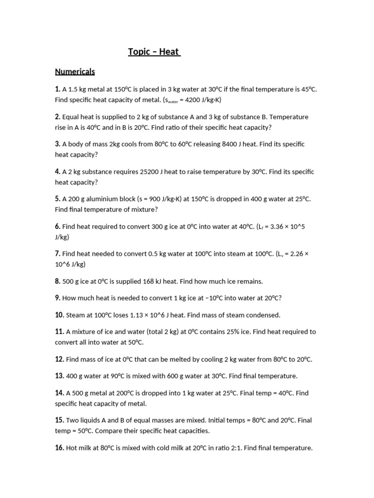 Heat DPP 20 Numericals | PDF