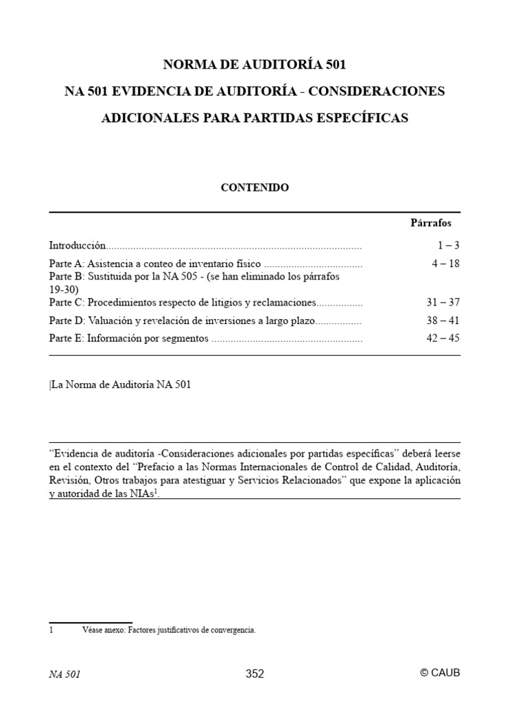 Norma de Auditoria NA 501 | PDF | Auditoría | Contralor