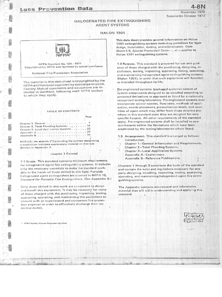 FM System NFPA 12A_1977 Halogenated Fire Extinguishing Agent Systems ...