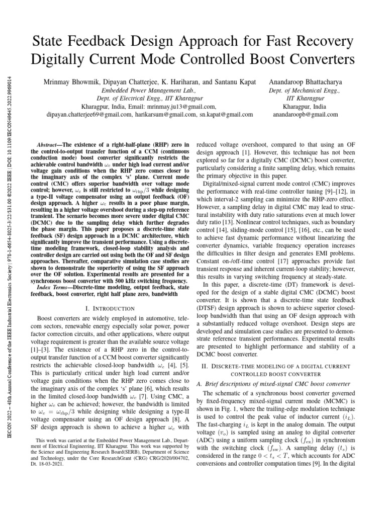 State Feedback Design Approach for Fast Recovery Digitally Current Mode ...