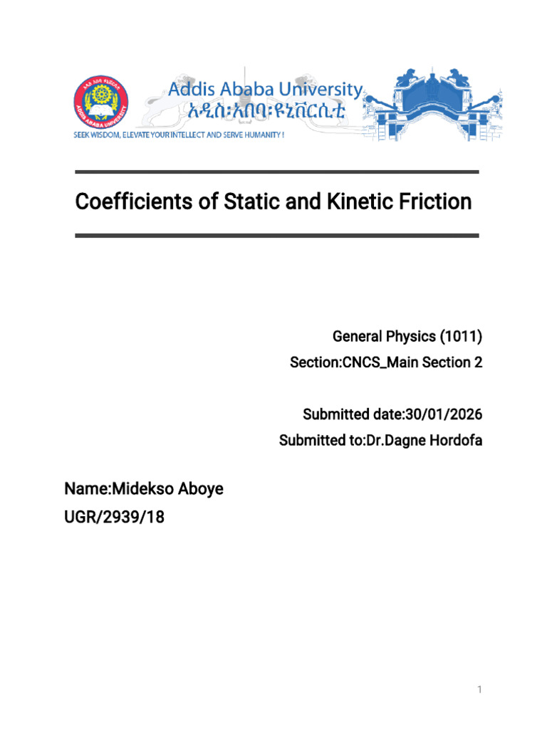 Coefficients of Static and Kinetic Friction | PDF