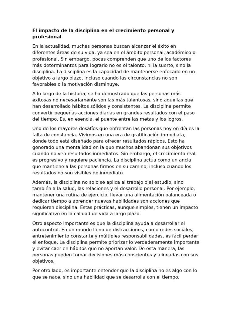 El Impacto de La Disciplina en El Crecimiento Personal y Profesional ...