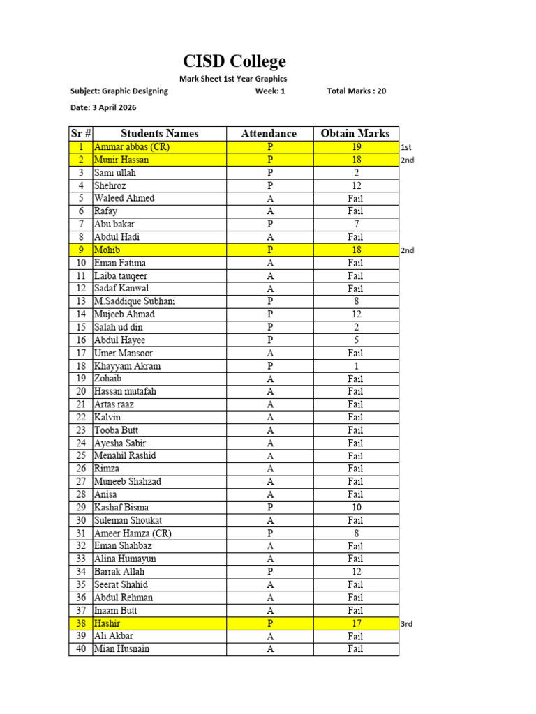 Graphic Mark Sheet W 1,2 | PDF