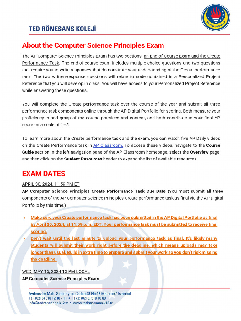 Letter for Computer Science Principles Students | PDF | Multiple Choice ...