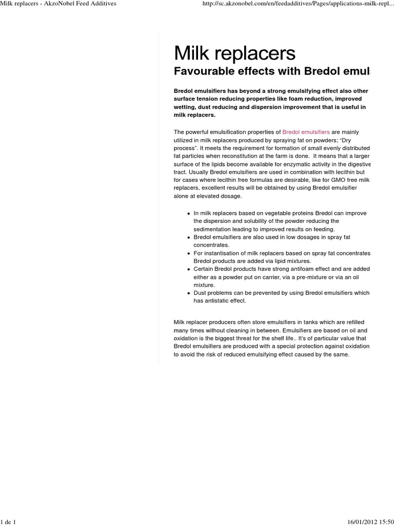 Favourable Effects With Bredol Emulsifiers in Calf Milk Replacers ...
