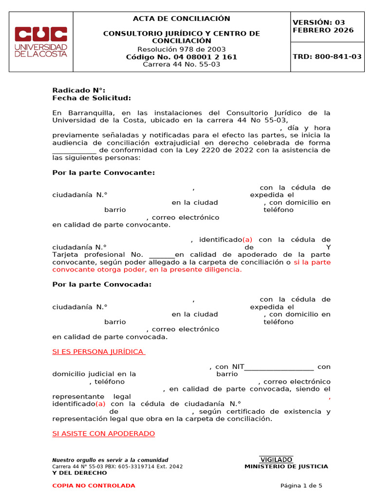 1.3 Acta de Conciliación V3 Ok (1) | PDF | Justicia | Crimen y violencia