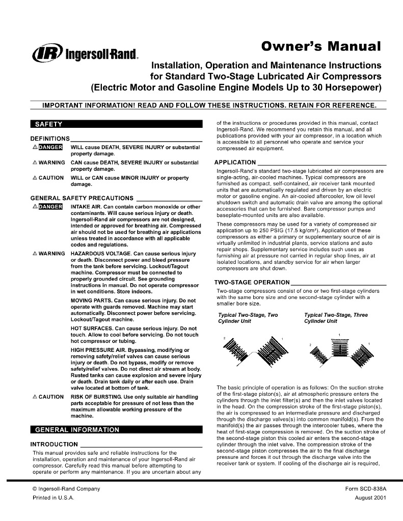 Compressor - Ingersoll-Rand Owner's Manual (15T) | Belt (Mechanical) | Valve