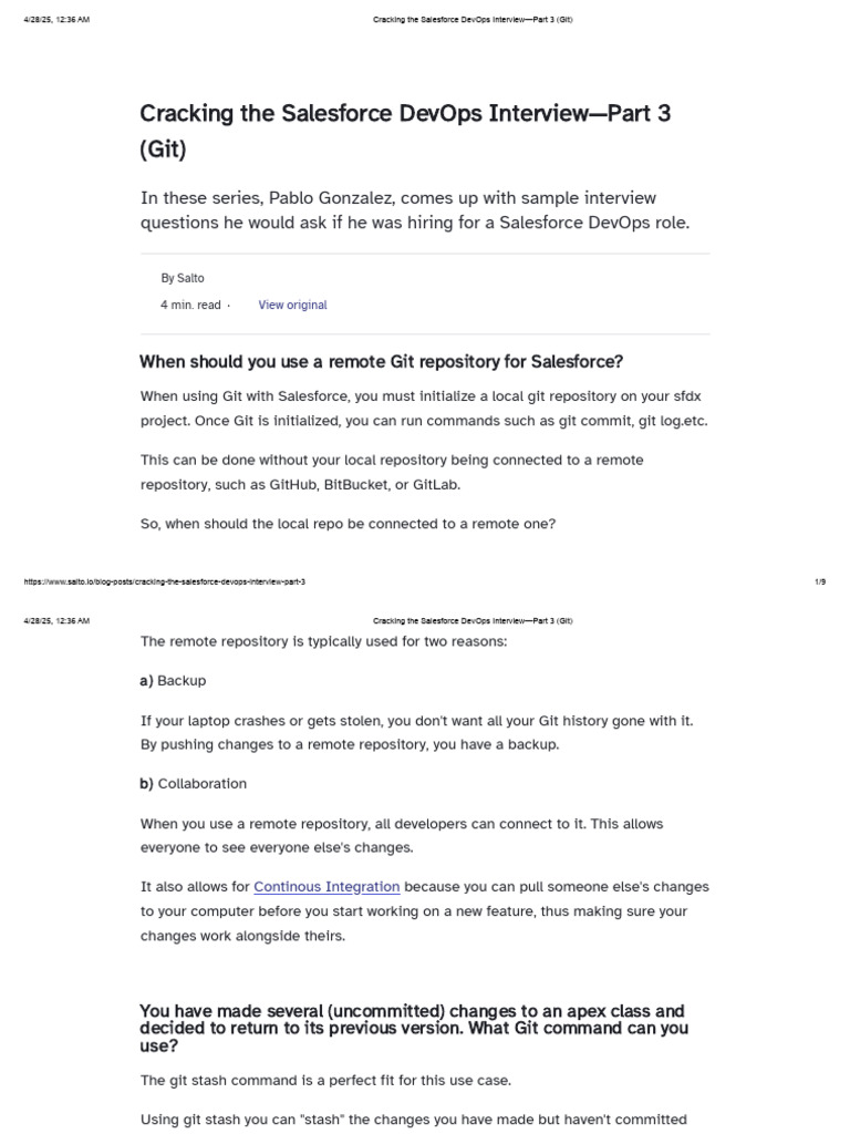 Cracking the Salesforce DevOps Interview—Part 3 (Git) | PDF | Version ...