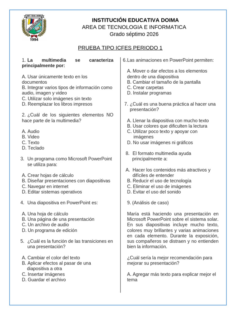 Tipo ICFES 7 Informatica | PDF | Microsoft PowerPoint | Multimedia