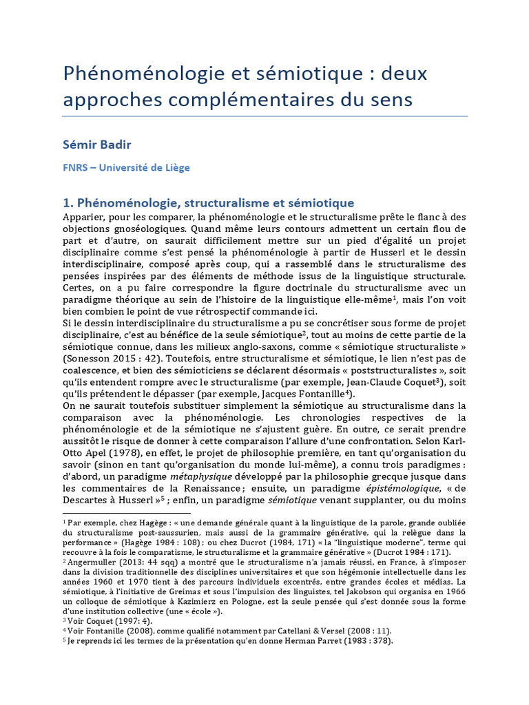 Phenomenologie Et Semiotique - Badir | PDF | Sémiotique ...