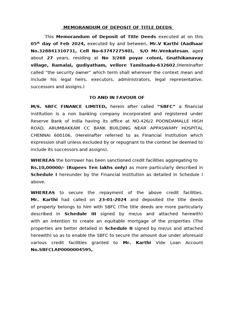 SBFC Normal MODT Format Karthi | PDF | Taxes | Mortgages