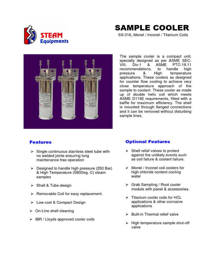 Sample Cooler Steam Cooler | PDF | Mechanical Engineering | Gas ...