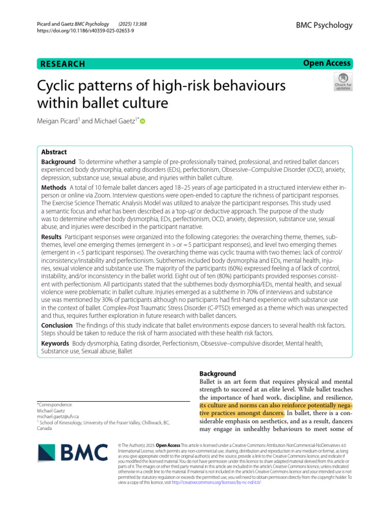 Cyclical Patterns of High-risk Behaviors Within Ballet Culture | PDF ...