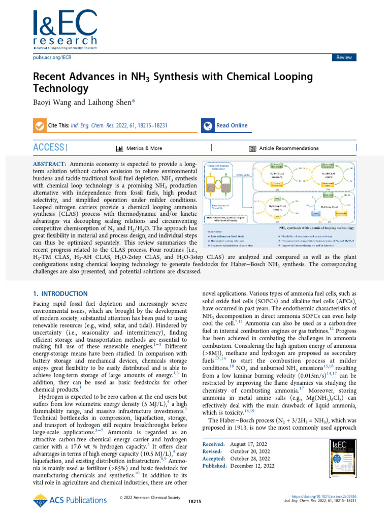 NH3 syn chemical loop recent-advance | PDF