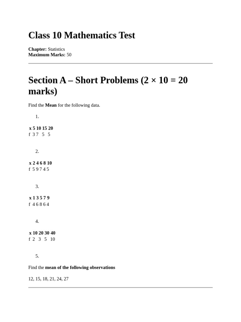 Class 10 Mathematics Test | PDF