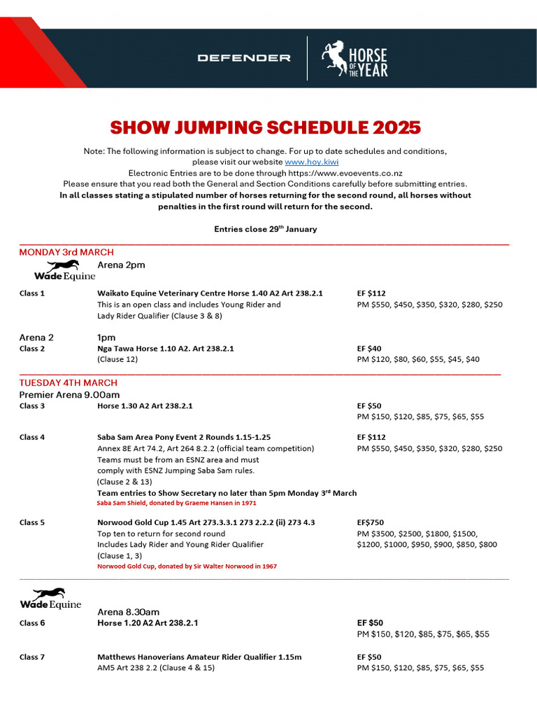 2025 Show Jumping Schedule | PDF