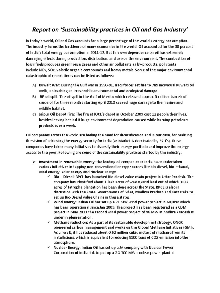 Sustainability in Oil and Gas Industry | PDF | Petroleum Industry ...