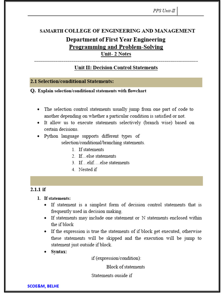PPS Unit 2 NOTES | PDF | Control Flow | Functional Programming