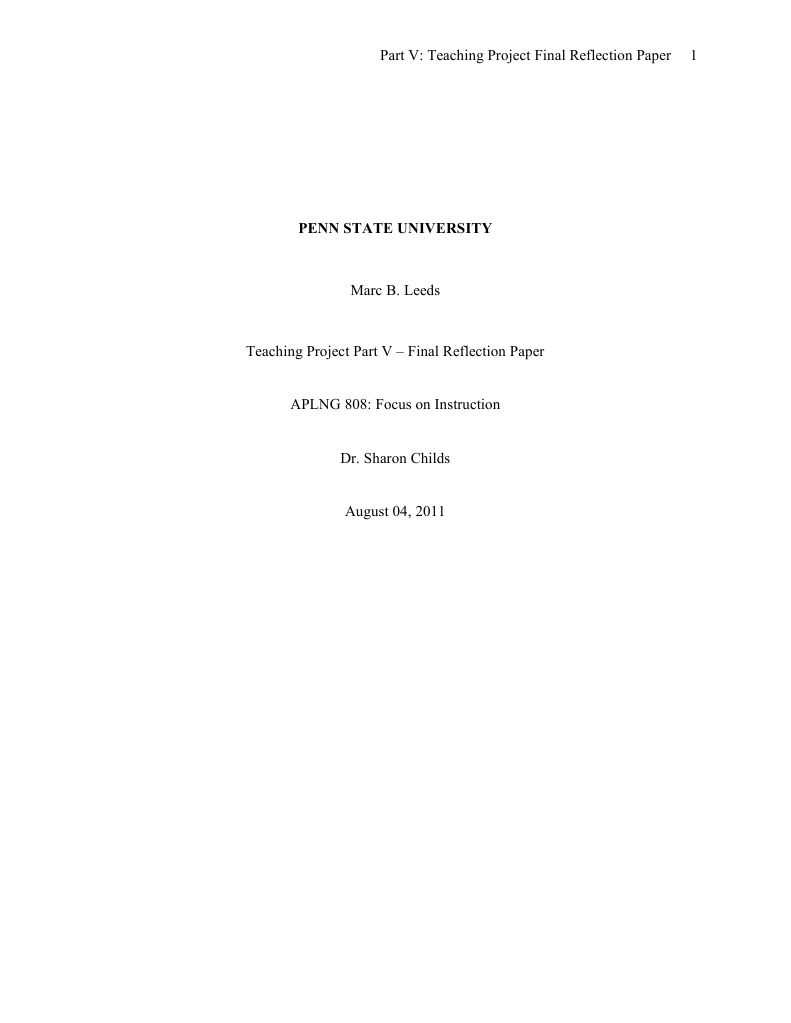 ESL Teaching Project Reflection Paper | PDF | Lesson Plan | English As ...