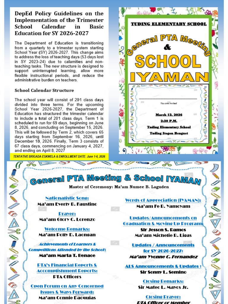 2026 General PTA Meeting School IYAMAN Program 2 | PDF