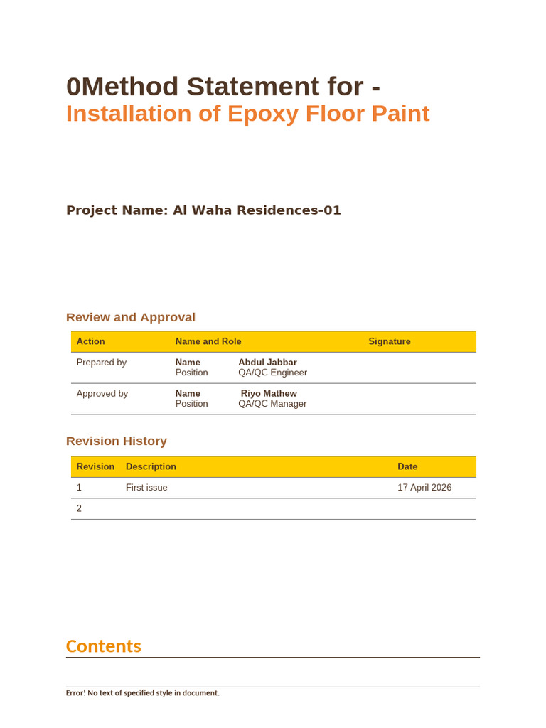 MSRA-Installation Epoxy Floor Paint (Working) | PDF | Waste | Recycling