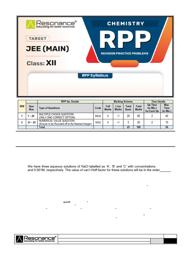 Chemistry RPP (JEE Main)-1 | PDF | Mole (Unit) | Water