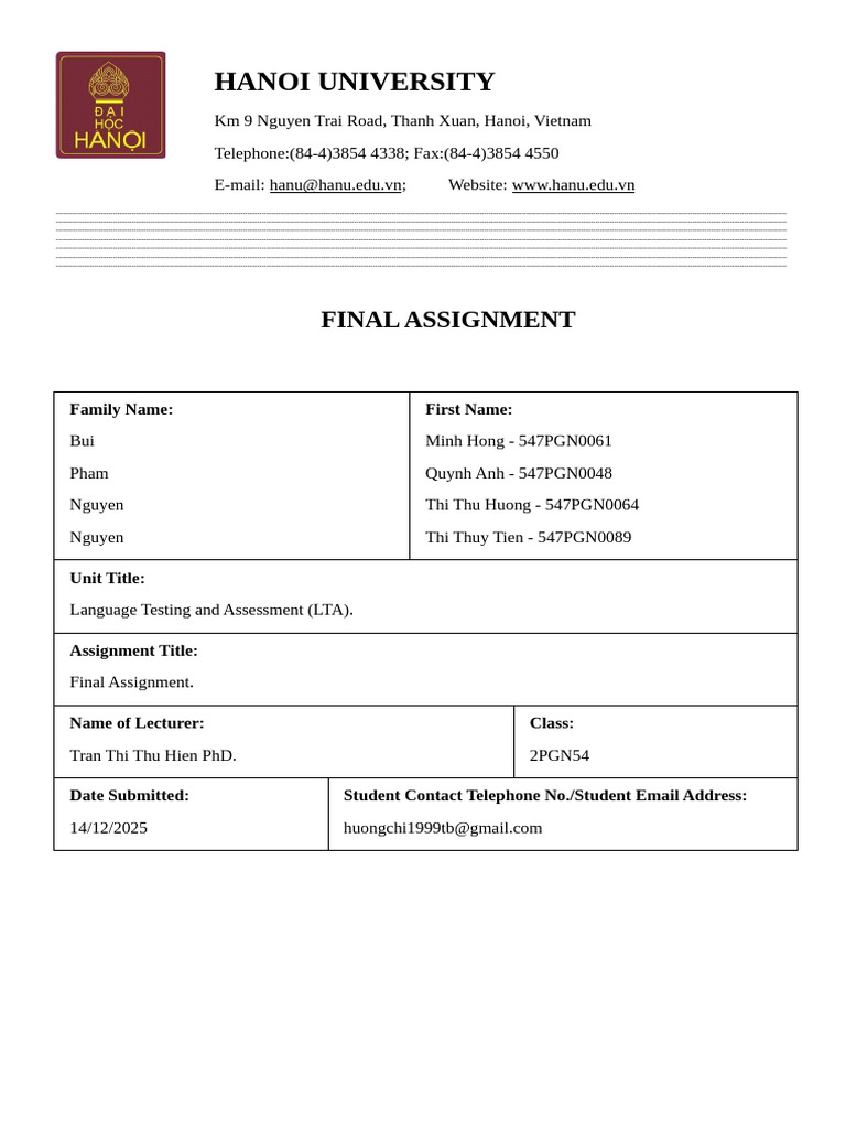 Group 2_LTA Final Assignment | PDF | Educational Assessment | Validity ...