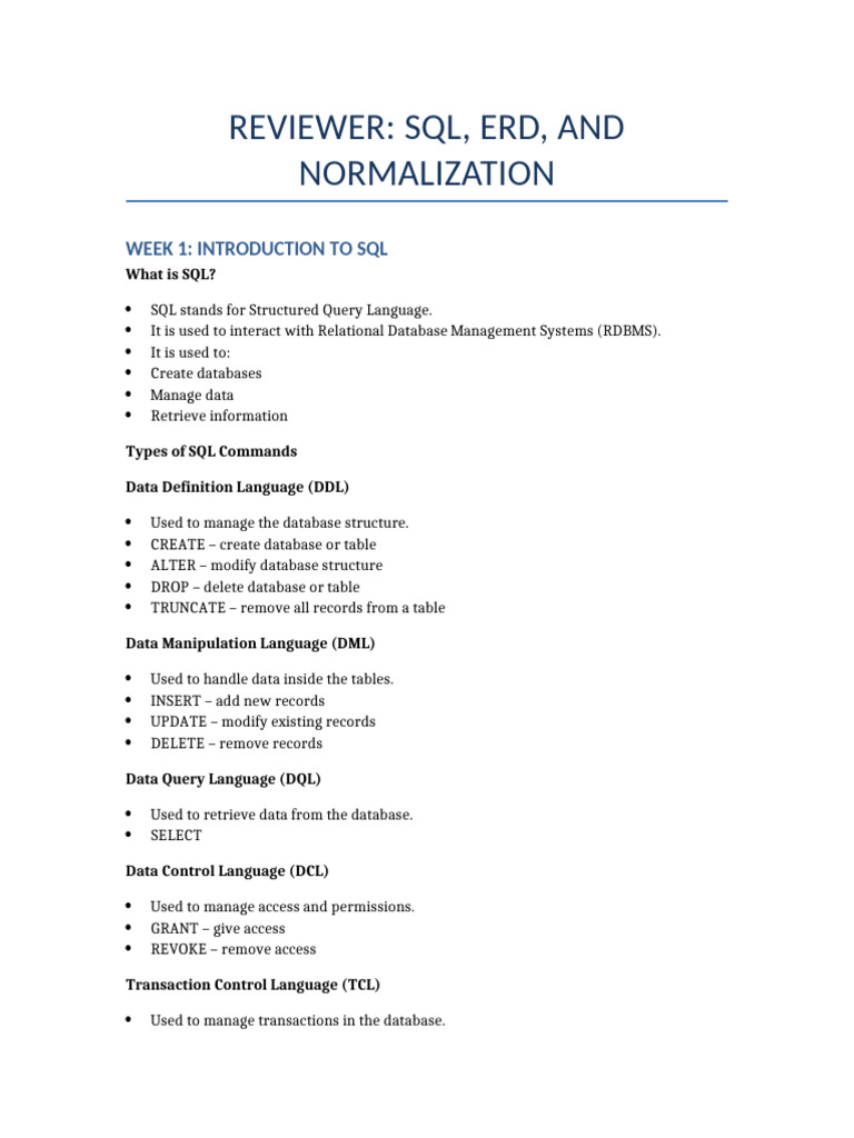 SQL ERD Reviewer Formatted | PDF | Sql | Databases