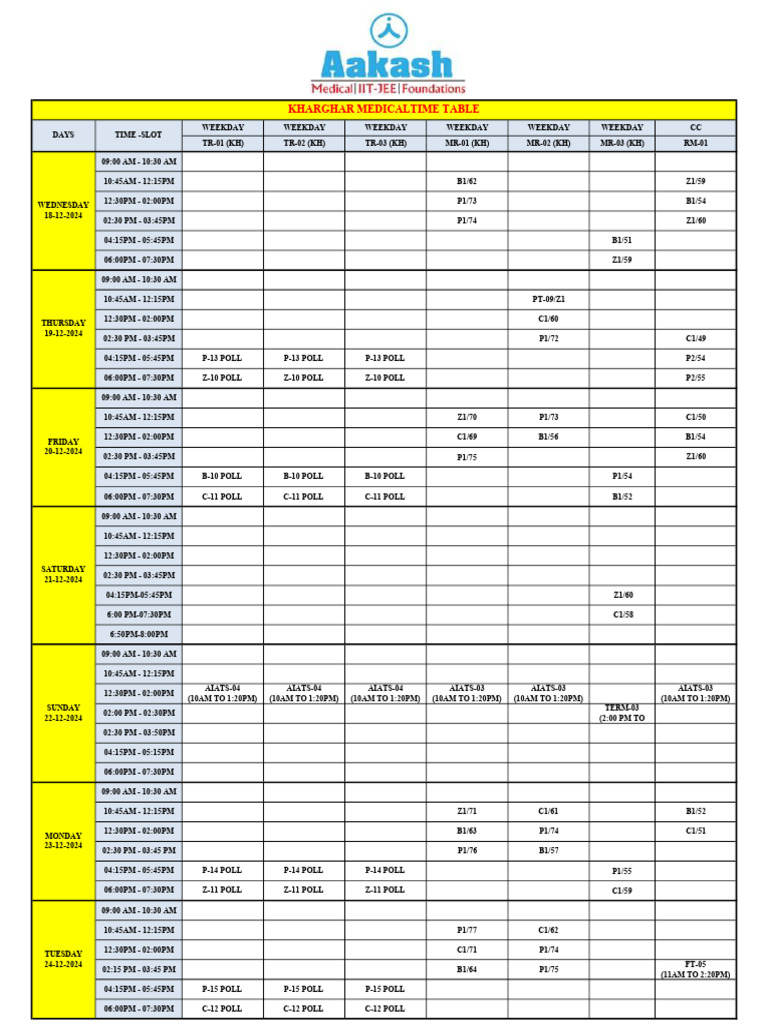 Kharghar - Medical_time Table_18!12!2024 to 24-12-2024 | PDF | Workweek ...