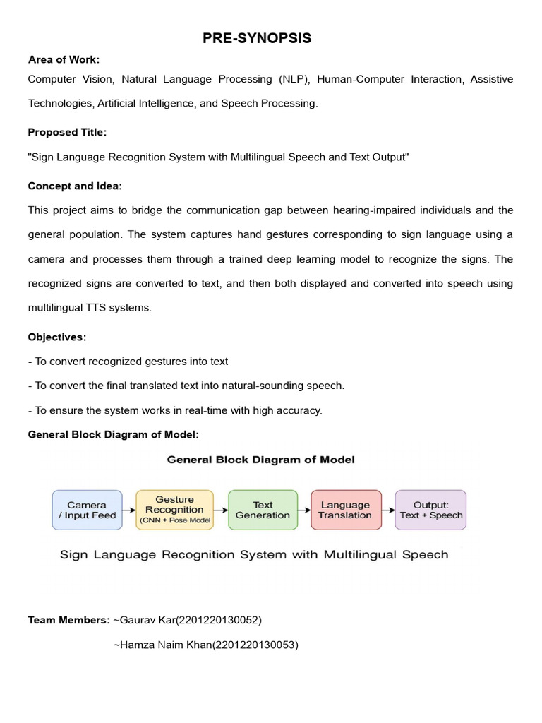 Pre Synopsis Sign Language Recognition With Diagram Copy | PDF