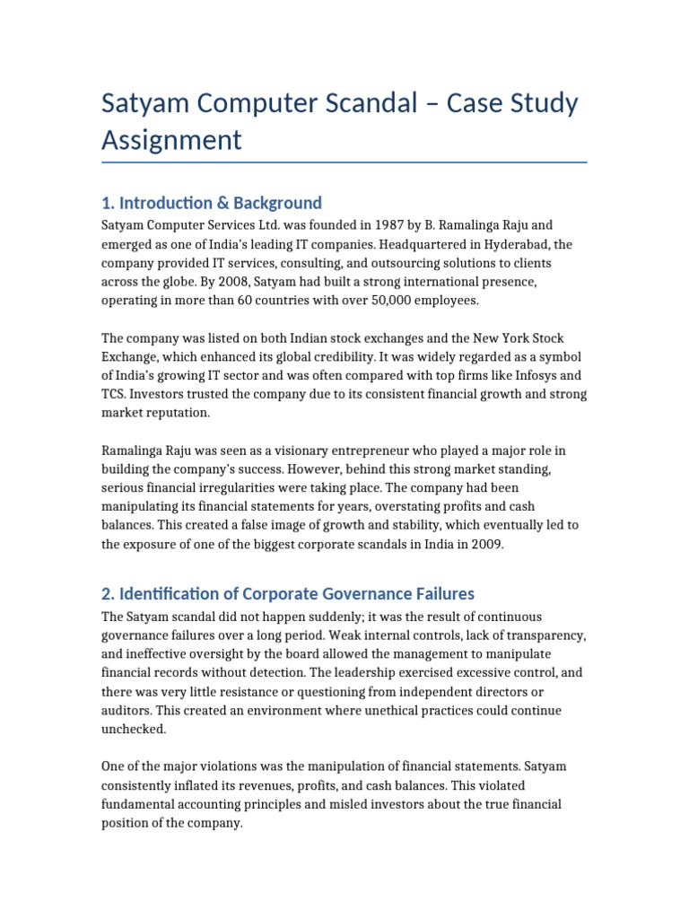 Satyam Case Study Assignment | PDF | Audit | Business