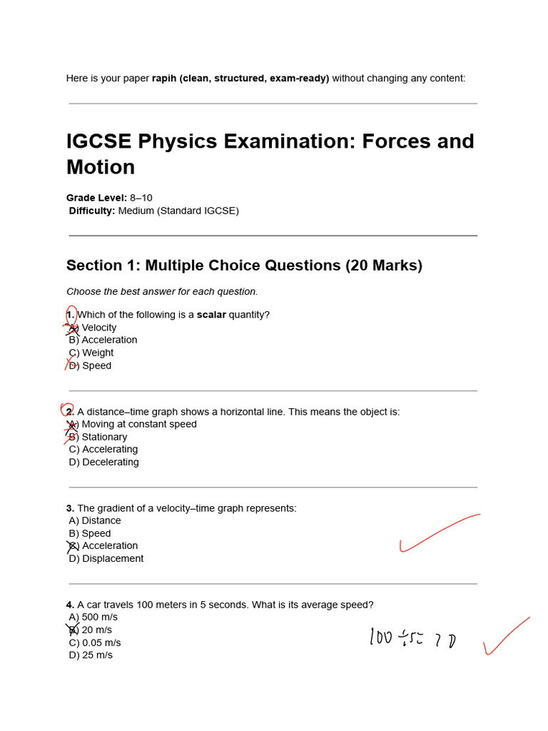Forces and Motion Practice | PDF | Force | Momentum
