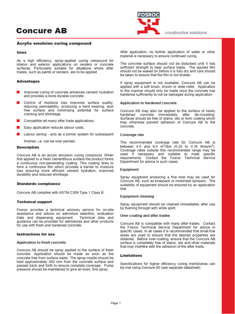 Concure AB, Y 20 Weber, Sika | PDF | Concrete | Paint