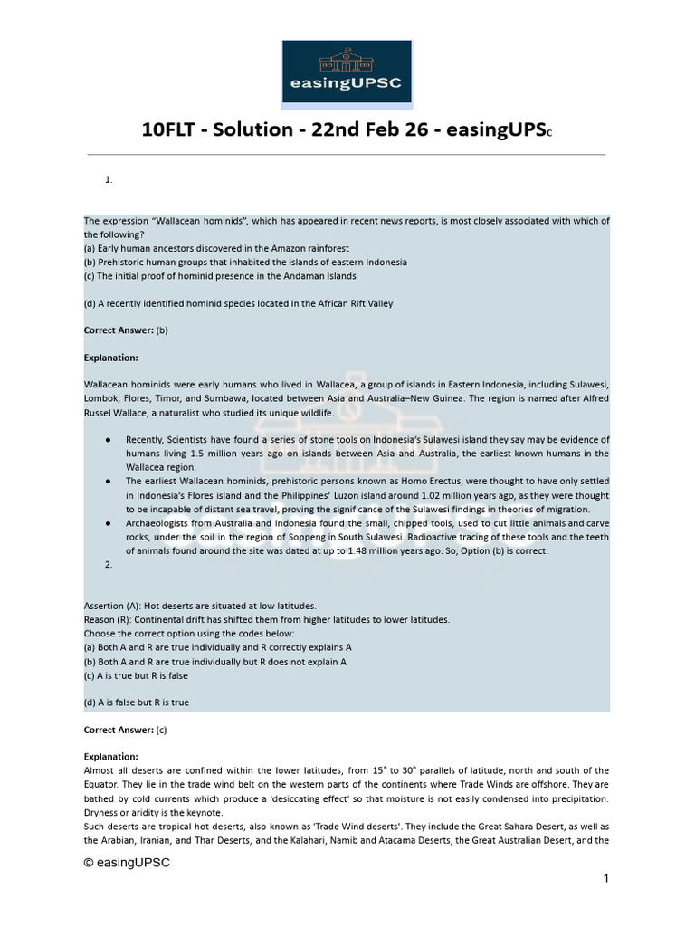 10FLT - Solution - 22nd Feb 26 - EasingUPSC | PDF | Atmospheric ...