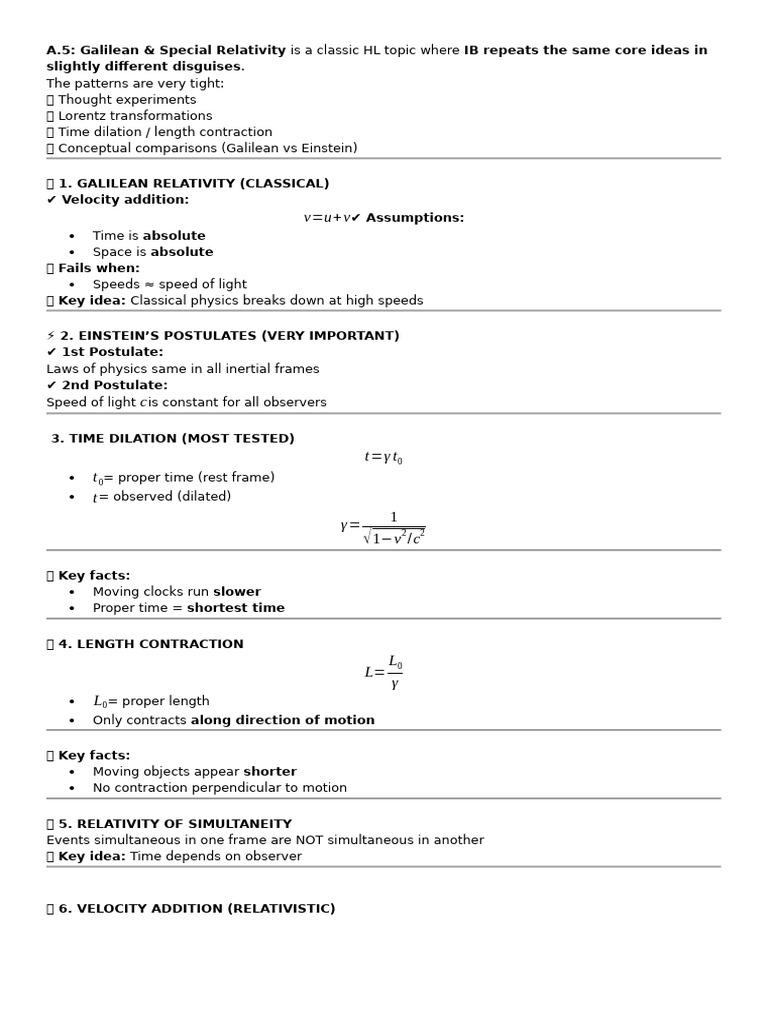 IB DP Physics HL A.5 Summary | PDF | Special Relativity | Speed Of Light