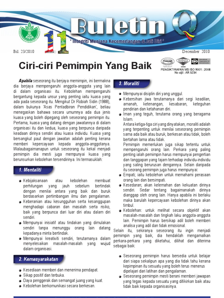 Ciri Ciri Pemimpin Berintegriti Pdf
